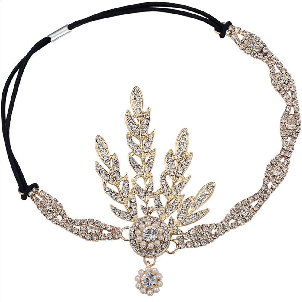 ✨ NWT Art Deco 1920’s Gatsby Flapper Crystal Rhinestone & Pink Pearl, Gold